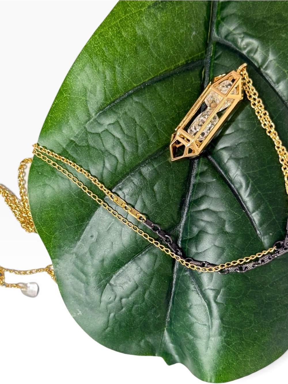 Fragments for Neiman Marcus Caged Rock Crystal Two Tone Pendant Necklace 30” NWT
